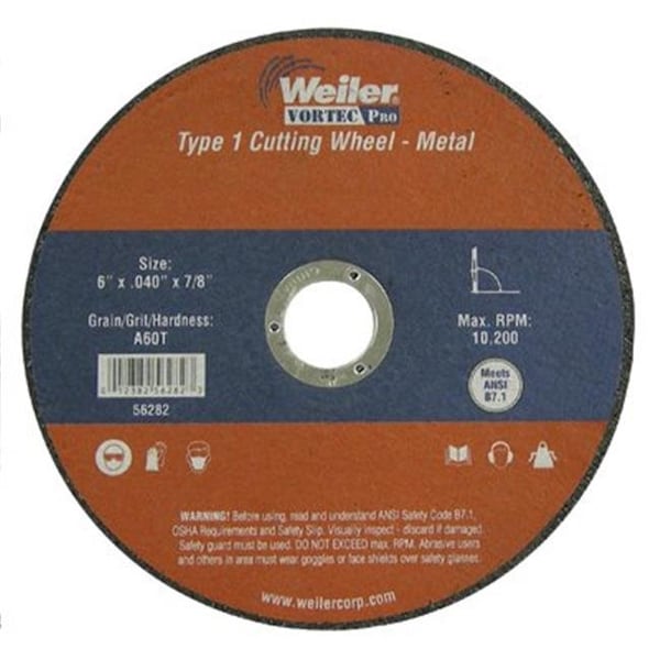 Weiler Weiler 804-56282 6 in. X .040 in. Type 1 Cut-Off Wheel; A60T; .88 in. A.H. 804-56282 - main